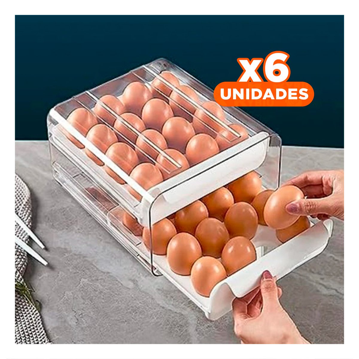 PACK6 DISPENSADOR PARA HUEVOS EN DOBLE ACRILICO CON BASE ESTABLE EN COLOR BLANCO Y+PAPEL REGALO - 1