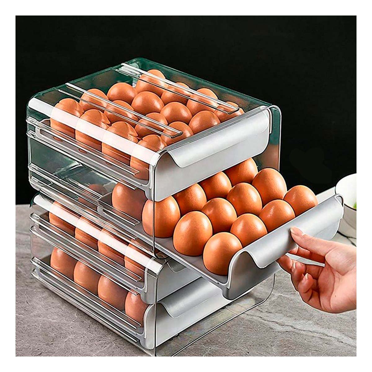 ORGANIZADOR COMPACTO PARA HUEVOS EN COLOR PLOMO FABRICADO EN DOBLE ACRILICO Y+POST IT - 1