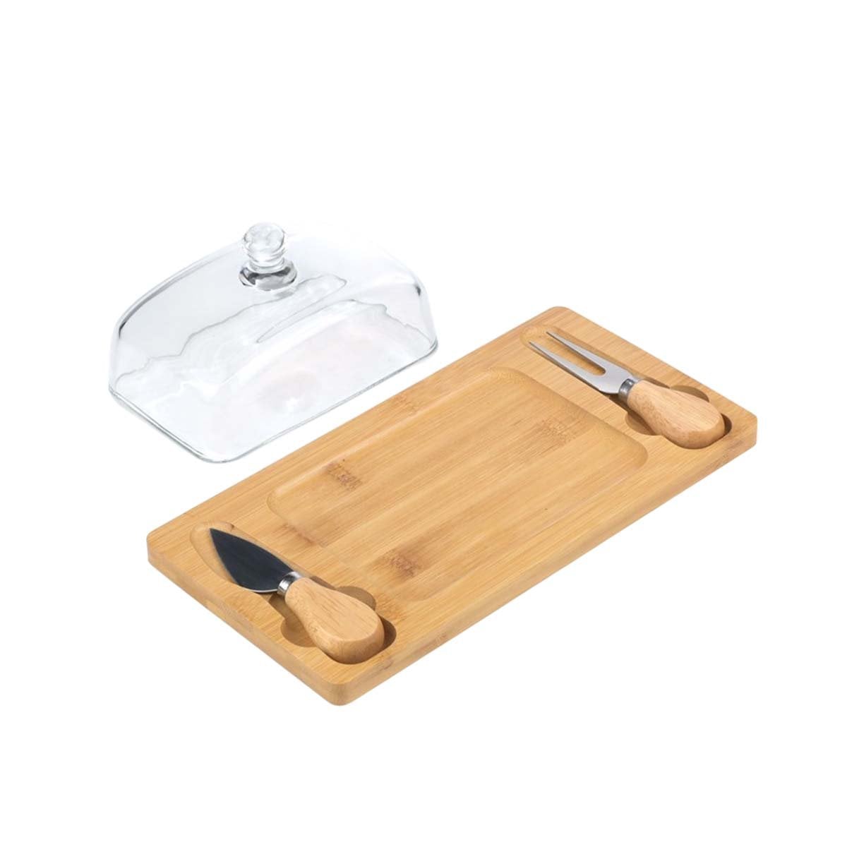 TABLA DE MADERA ELEGANTE CON TAPA DE VIDRIO Y UTENSILIOS PARA MESA MADERA YREGALO STICKER - 1