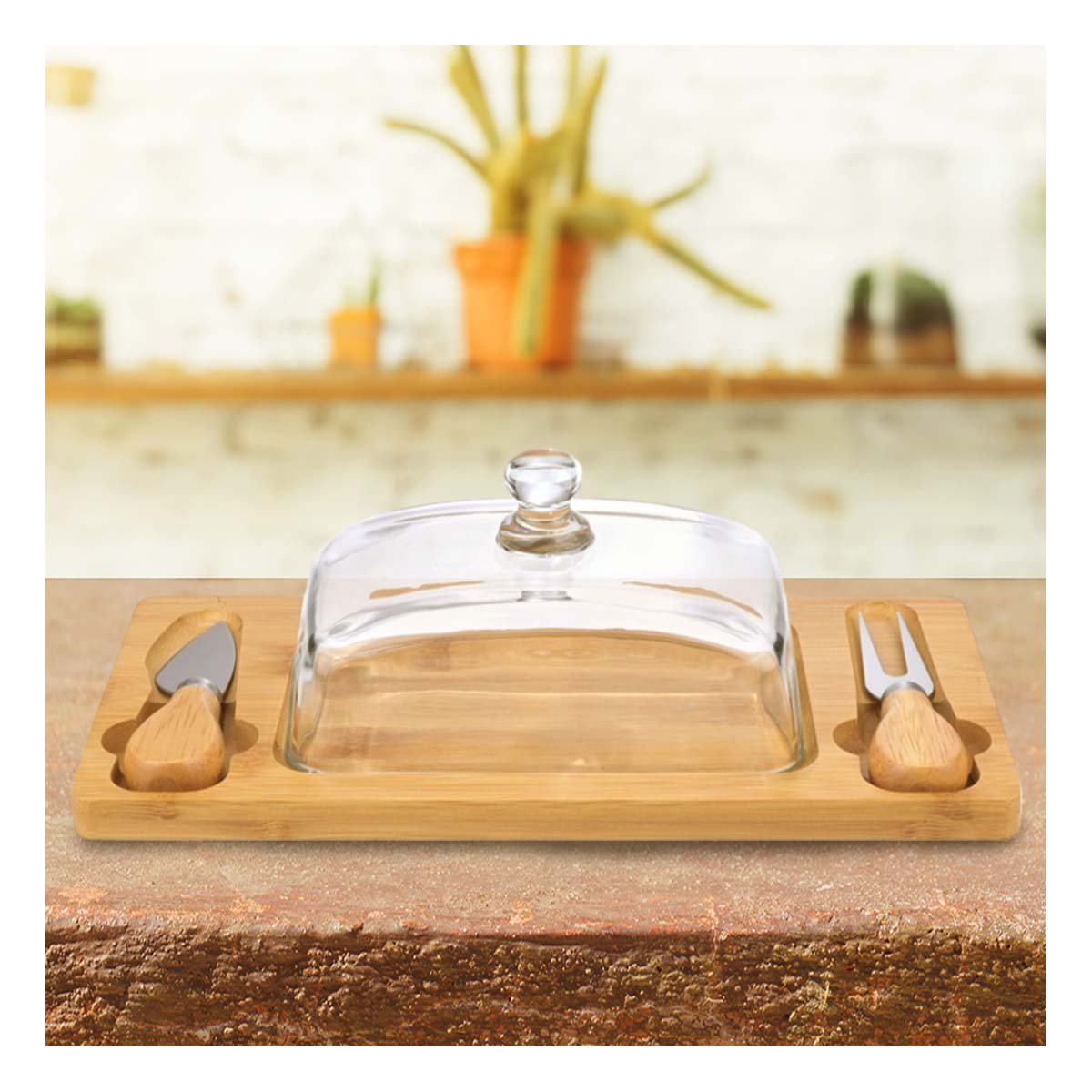 TABLA DE MADERA ELEGANTE CON TAPA DE VIDRIO Y UTENSILIOS PARA MESA MADERA YREGALO STICKER - 3