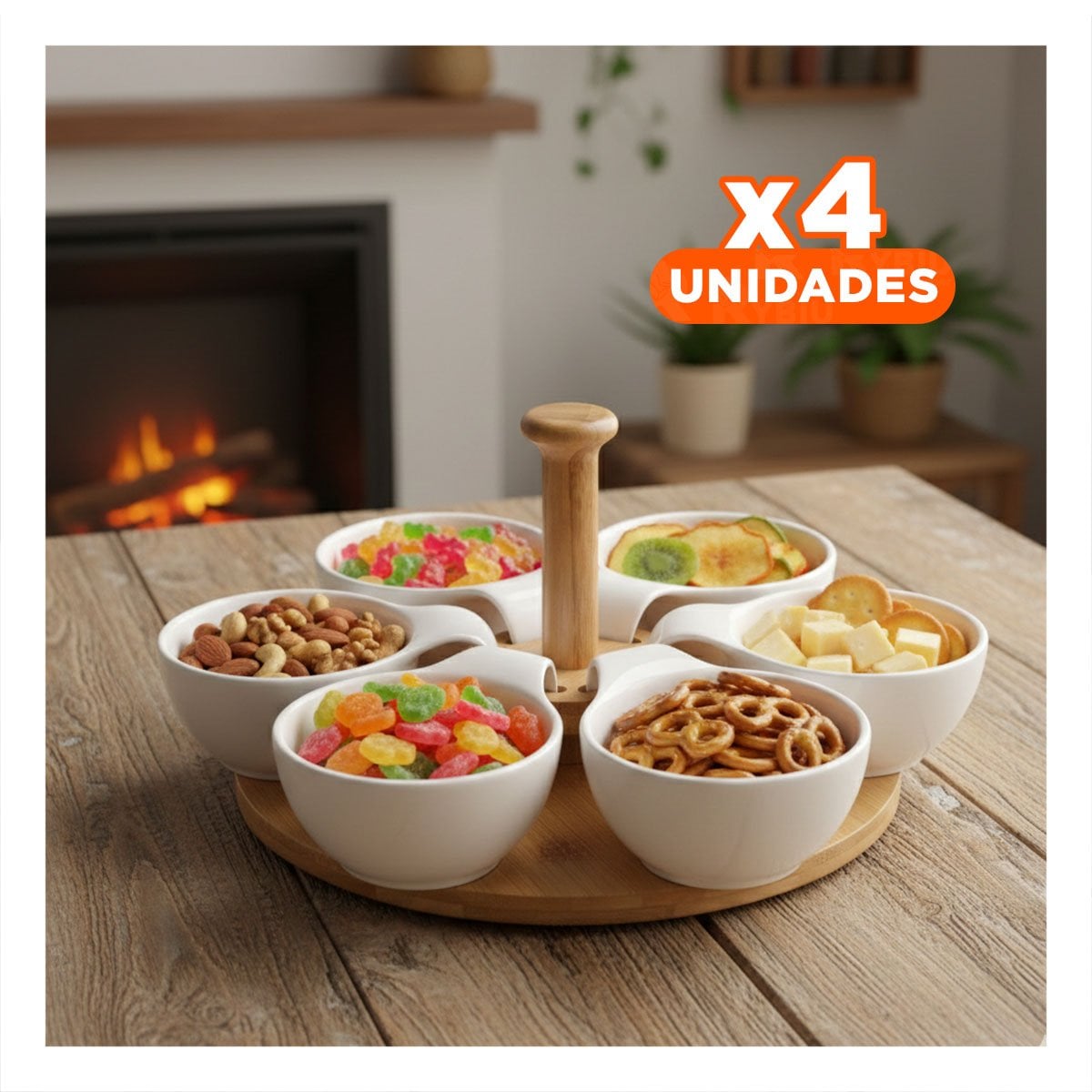 PACK4 PLATO GIRATORIO DE 6 BOWLS PARA USO DIARIO Y EVENTOS EN HOGAR YPAPEL REGALO - 1