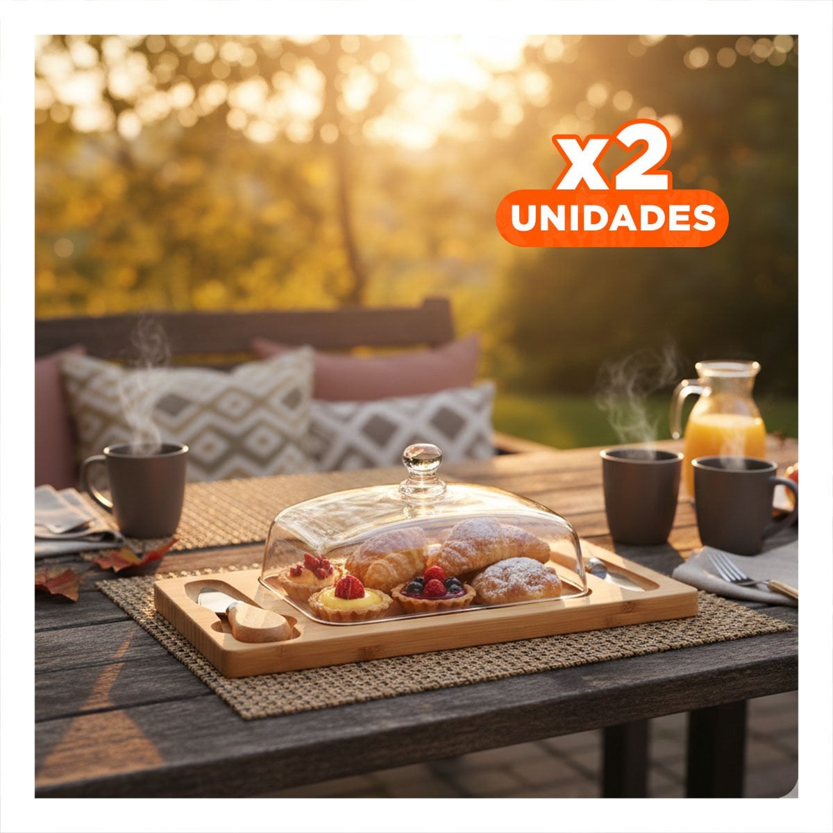 PACK2 PLACA DE MADERA CON TAPA DE VIDRIO Y UTENSILIOS PARA BUFFET Y POSTRES MADERA - 1