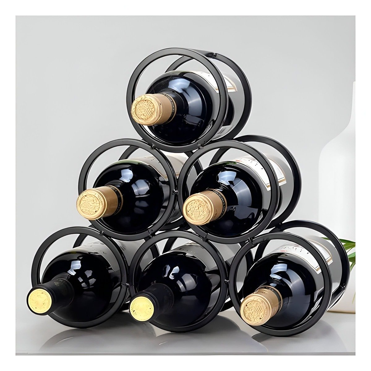 ESTANTE 3 NIVELES PARA 6 BOTELLAS DE VINO Y TOMATODOS NEGRO - 1