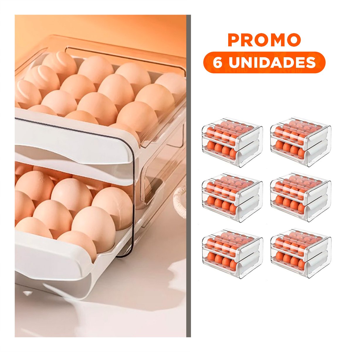PACK6 DISPENSADOR DE REFRIGERADOR CON DOBLE ACRILICO PARA HUEVOS COLOR BLANCO Y+REGALO STICKER - 1