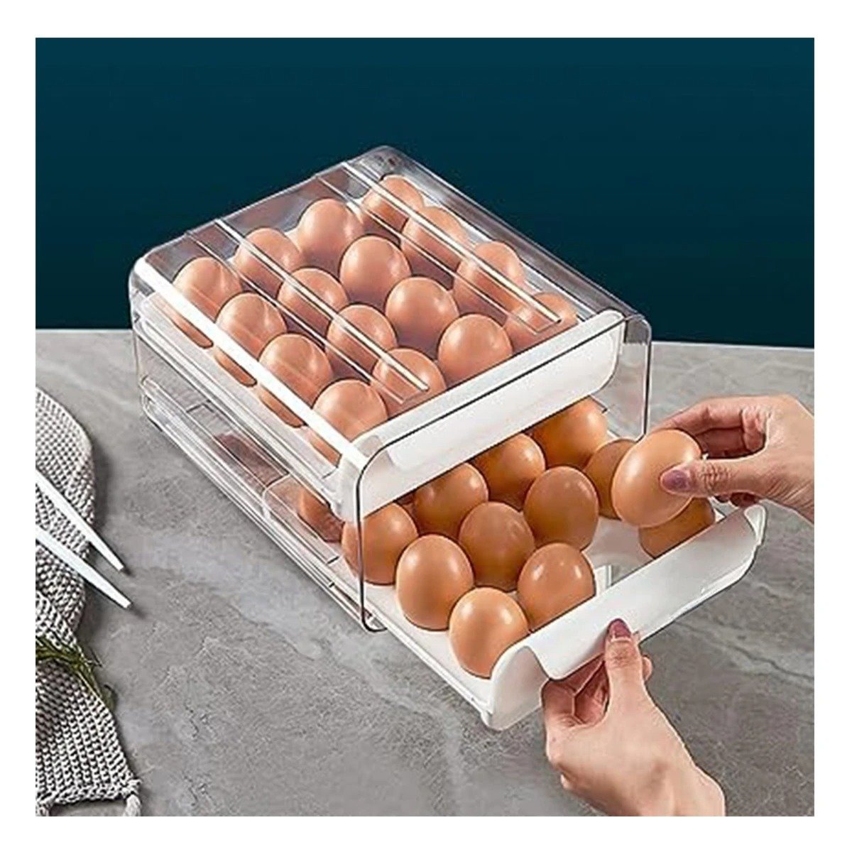 PACK6 DISPENSADOR DE REFRIGERADOR CON DOBLE ACRILICO PARA HUEVOS COLOR BLANCO Y+REGALO STICKER - 5
