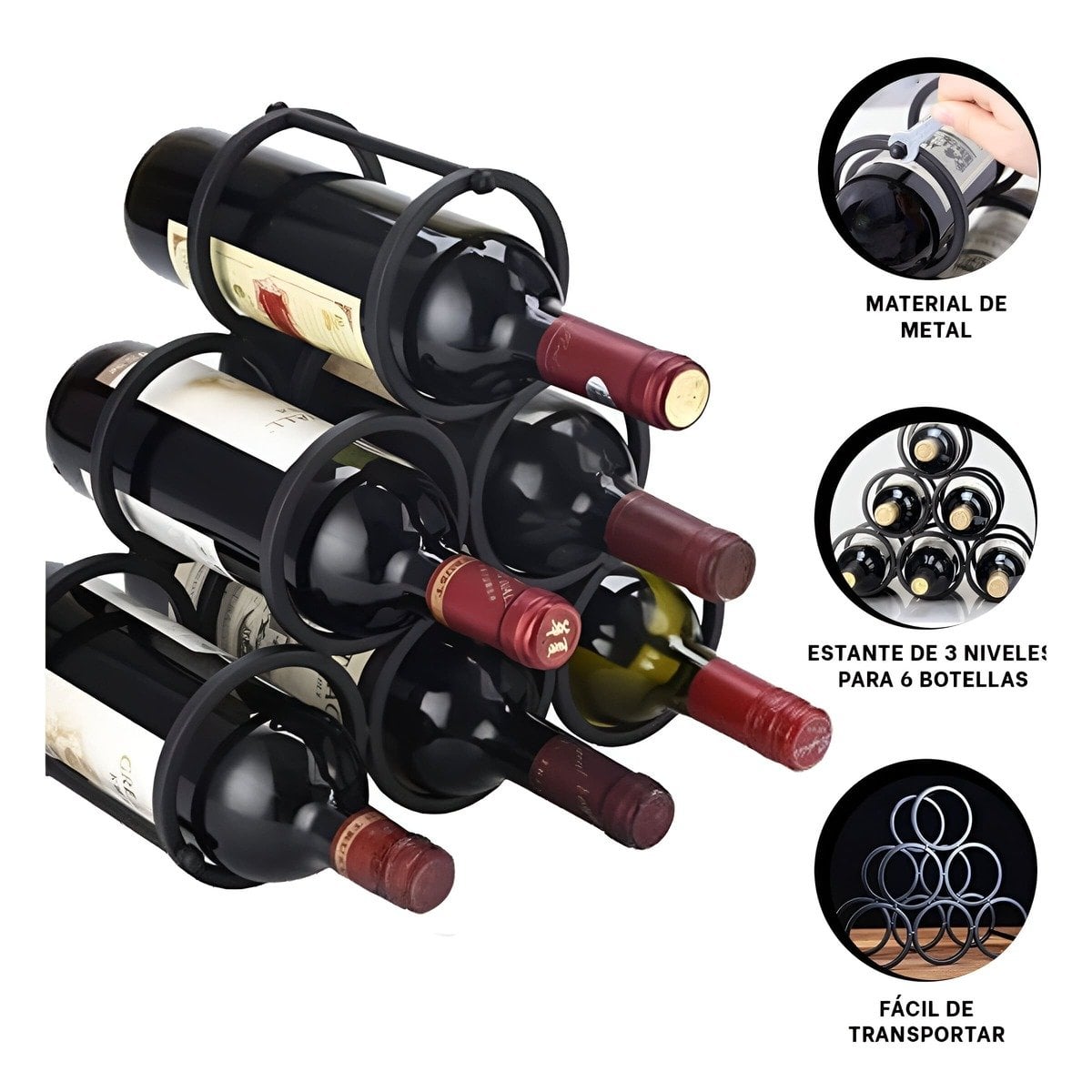 ESTANTE MODERNO PARA 6 BOTELLAS Y VINOS NEGRO Y+POST IT - 5