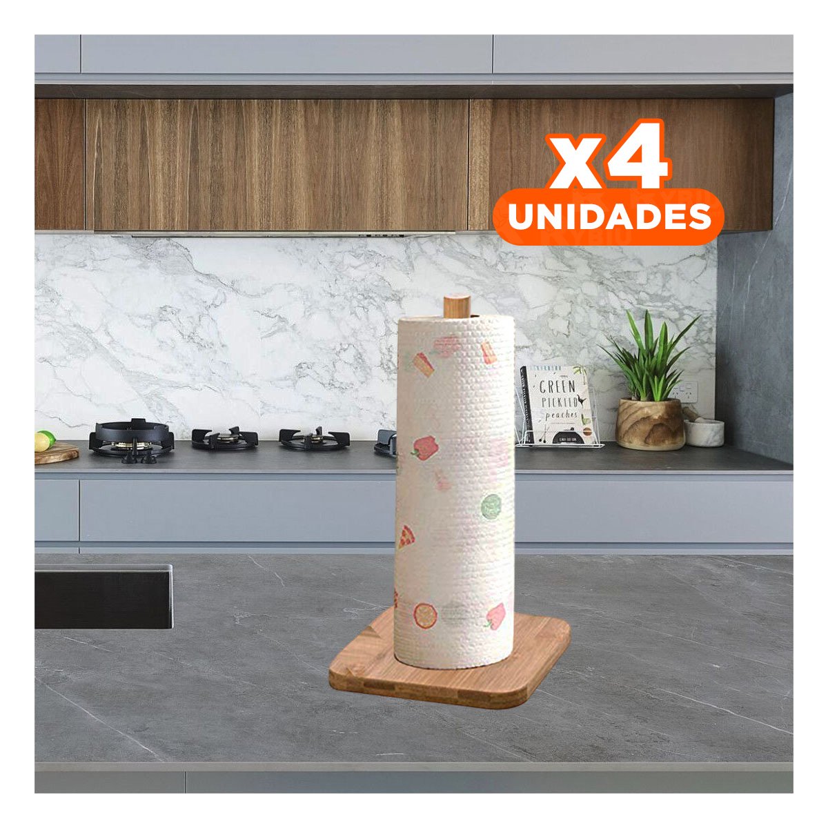 PACK4 SOPORTE ELEGANTE VERTICAL CON BASE CUADRADA Y UN PALO COCINA YPAPEL REGALO - 1