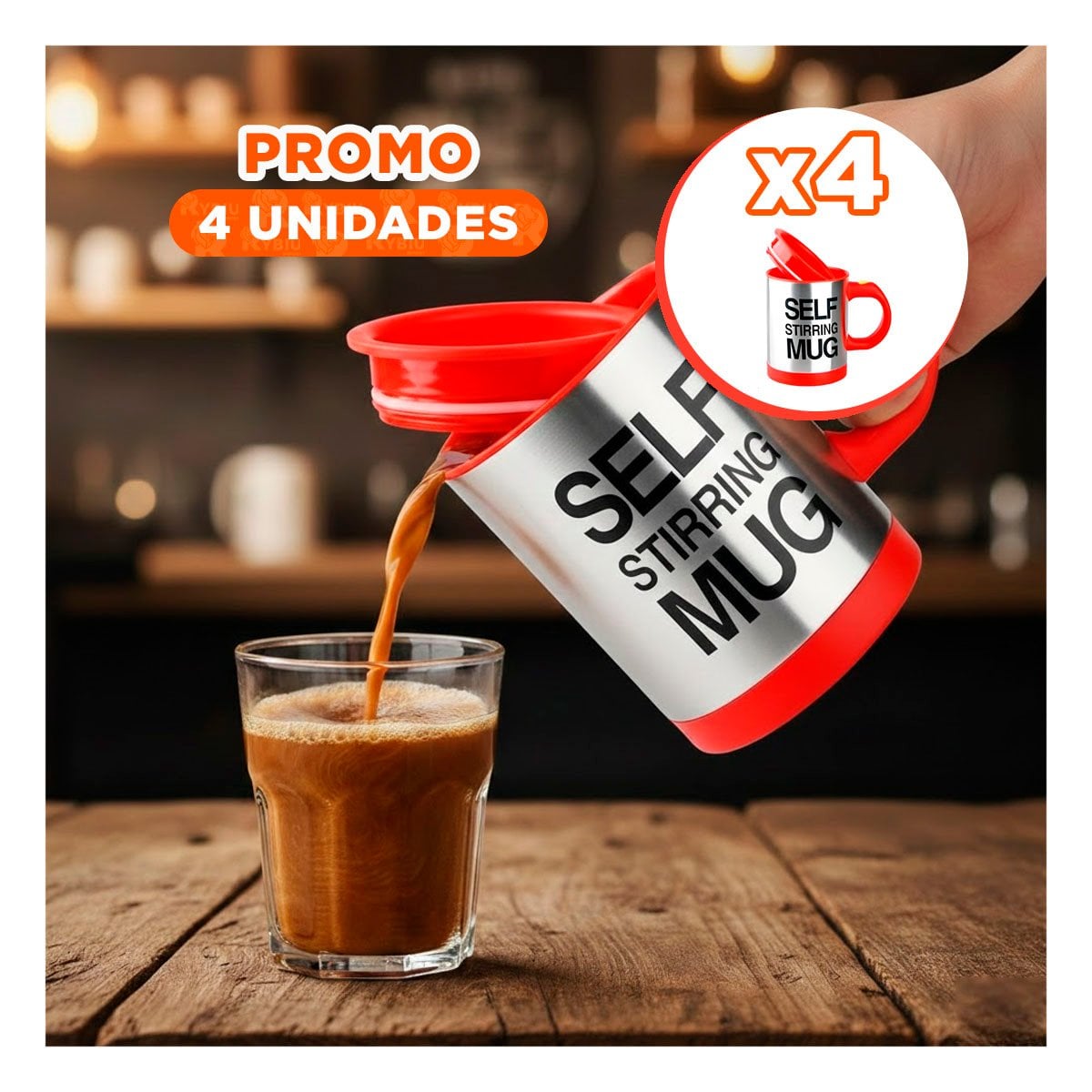 PACK4 LICUADORA DE MANO 400 ML CON 2 PILAS AAA PARA PREPARACIONES ROJO Y+REGALO STICKER - 1