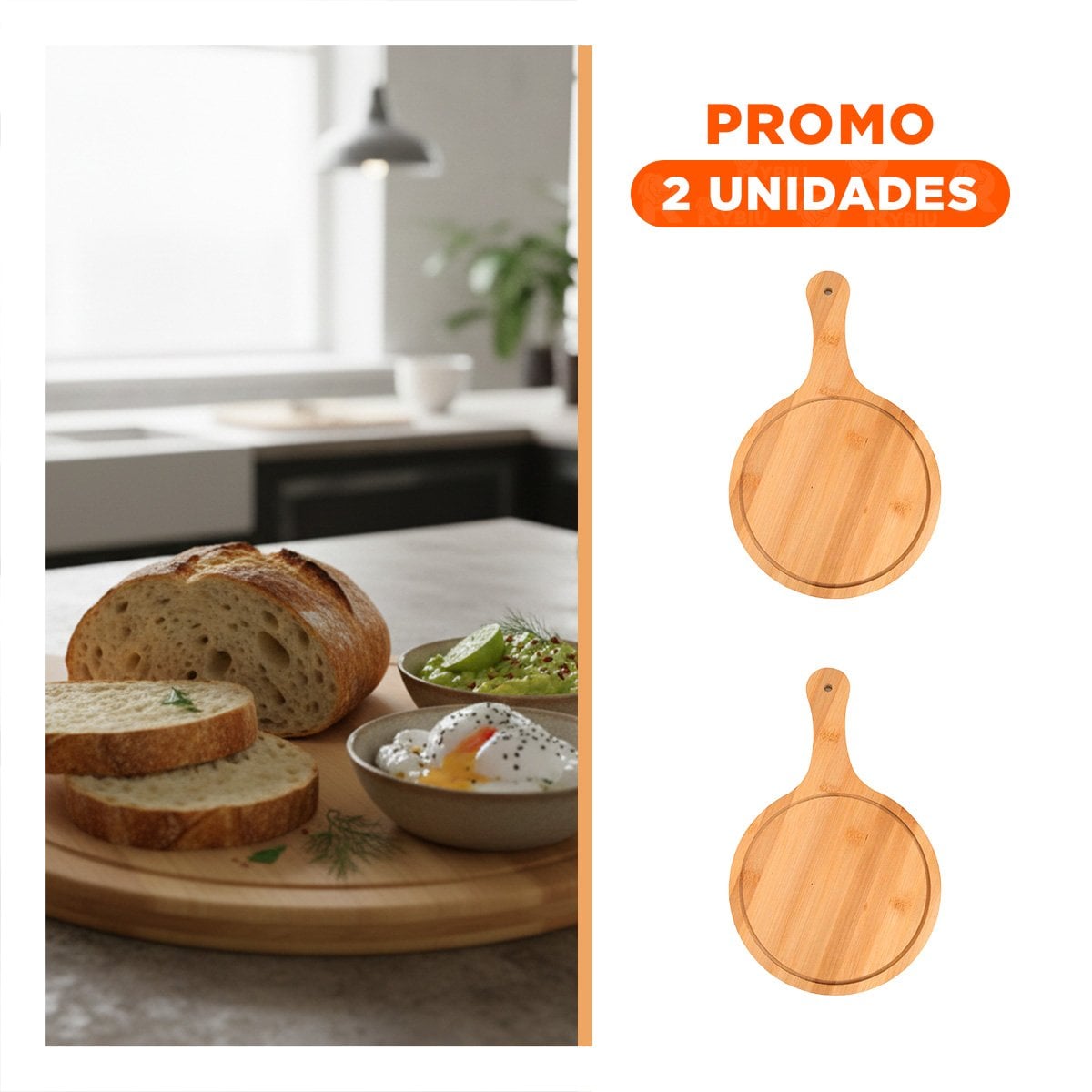 PACK2 PLACA DE MADERA DECORATIVA CON MANGO PARA COCINA Y MESA 32X20CM YREGALO STICKER - 1