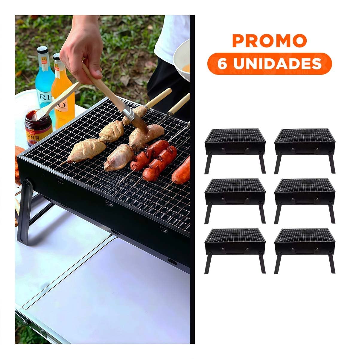 PACK6 ASADOR PLEGABLE A CARBON EN METAL EN COLOR PORTATIL PARA BALCON Y+REGALO STICKER - 1