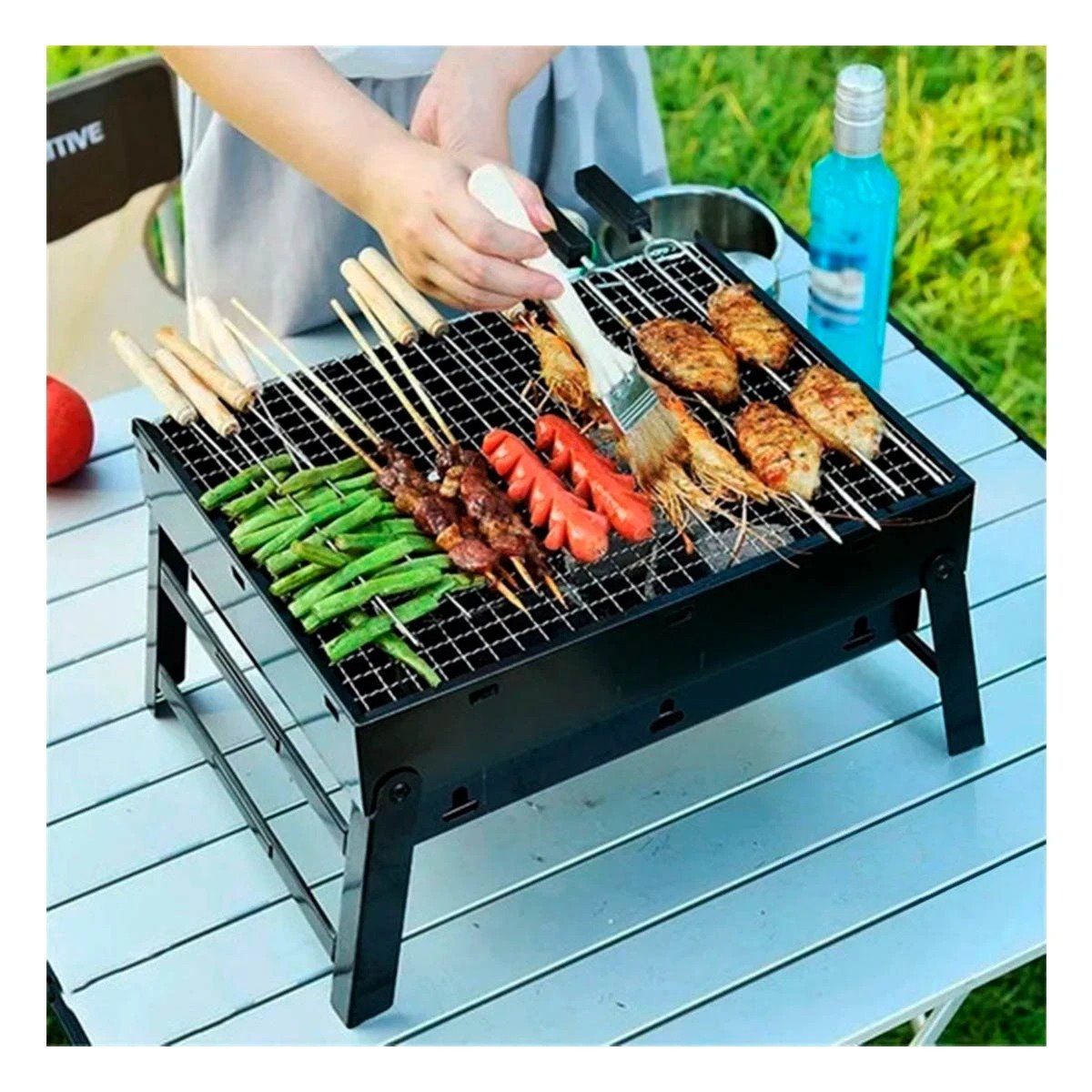 PACK6 ASADOR PLEGABLE A CARBON EN METAL EN COLOR PORTATIL PARA BALCON Y+REGALO STICKER - 3