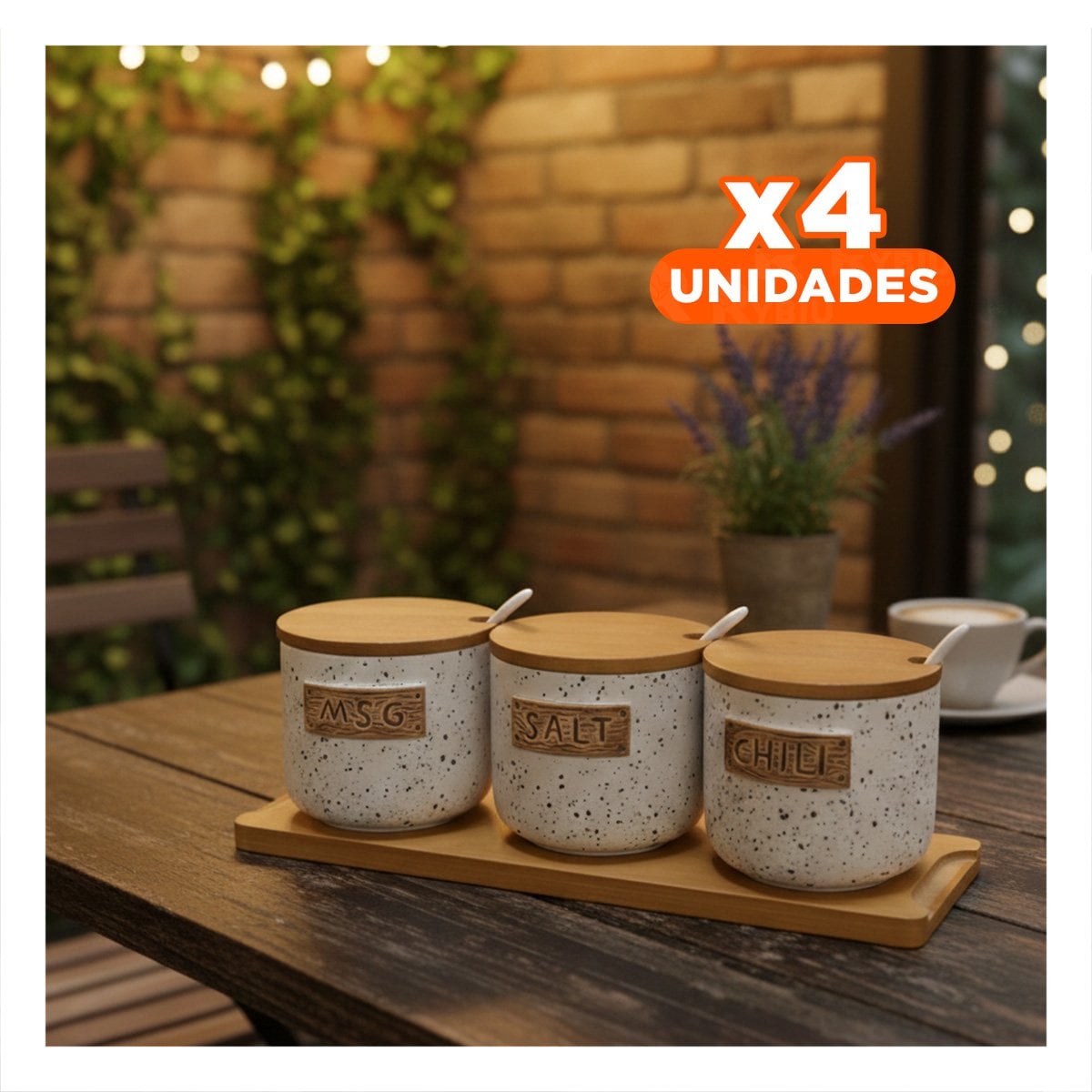 PACK4 SOPORTE DE CONTENEDORES CON TAPA Y CUCHARAS PARA ORDENAR INGREDIENTES YPAPEL REGALO - 1
