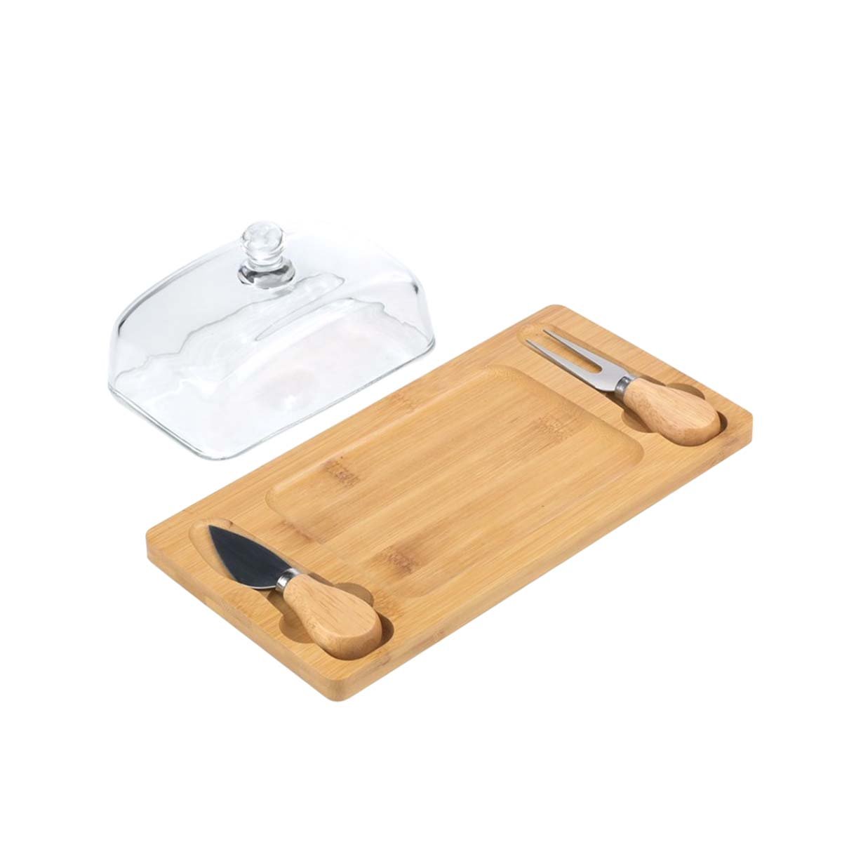 PACK4 PLACA DE MADERA FUNCIONAL CON TAPA DE VIDRIO Y CUBIERTOS PARA MESA MADERA YPAPEL REGALO - 3