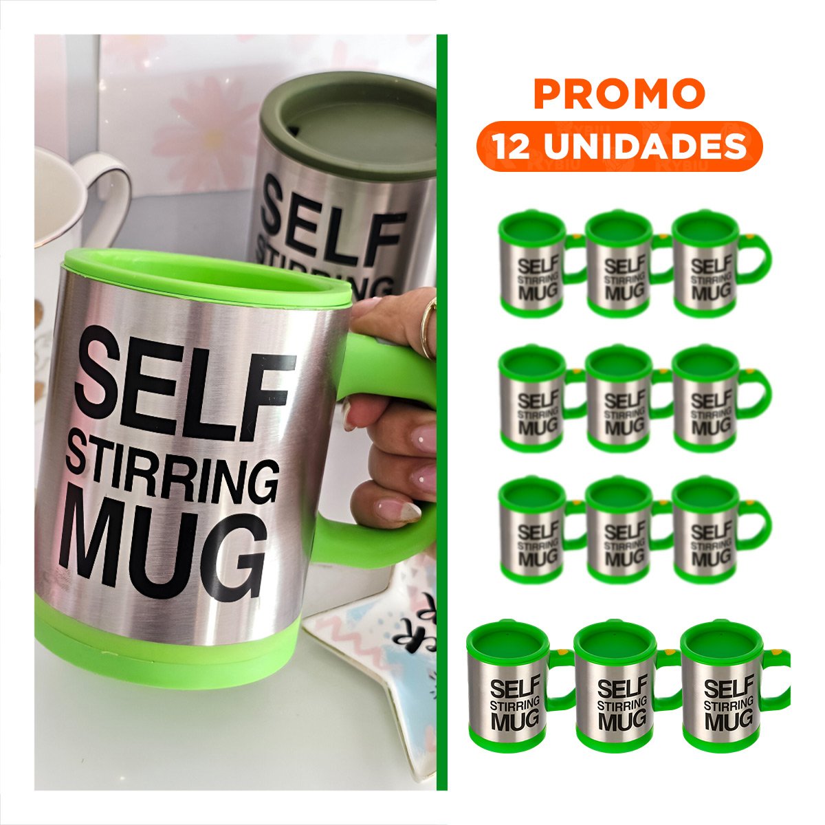 PACK12 VASO PARA JUGOS 400 ML CON 2 PILAS AAA PARA HOGAR VERDE - 1