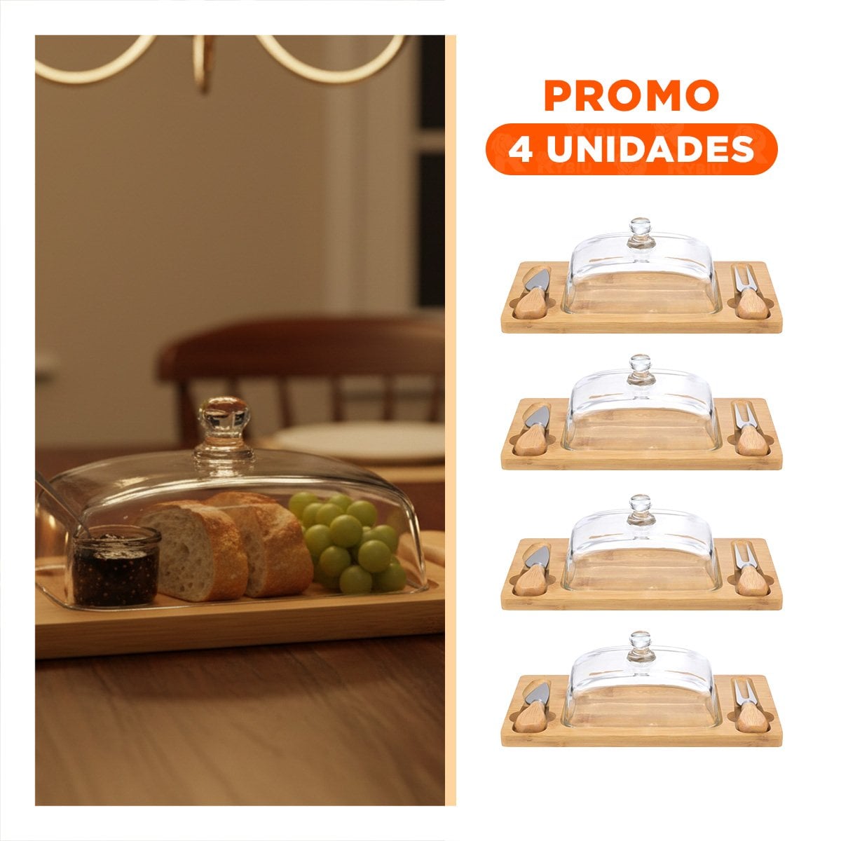 PACK4 PLACA DE MADERA ELEGANTE CON TAPA DE VIDRIO PARA APERITIVOS Y QUESOS MADERA - 1
