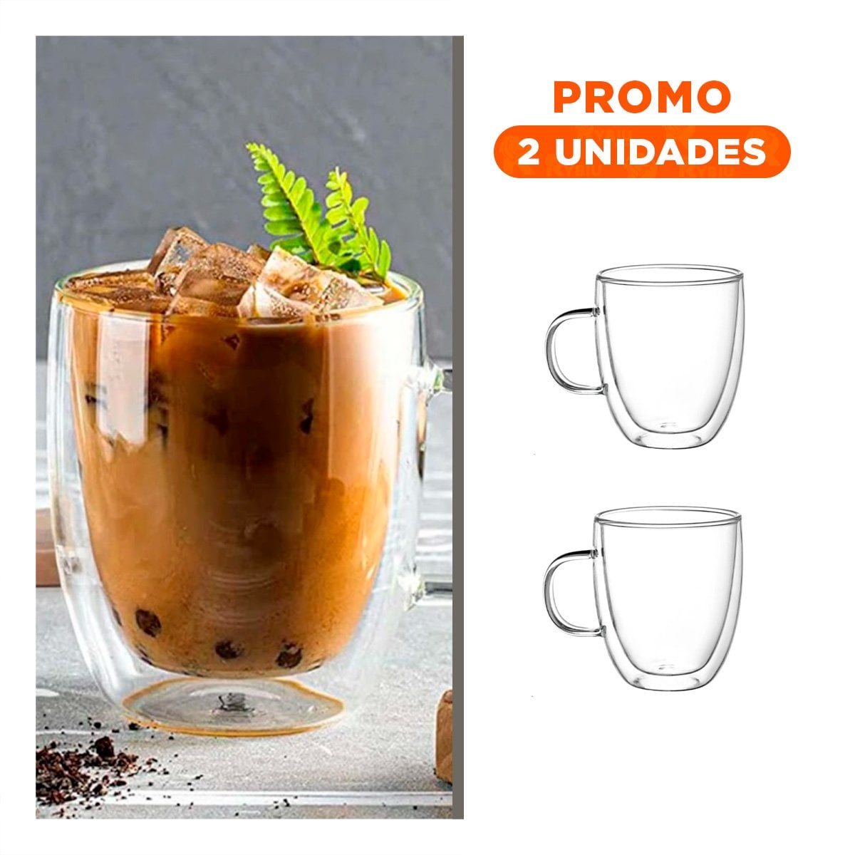 PACK2 VASO 300 MILILITROS DE VIDRIO TRANSPARENTE CON DOBLE CAPA Y+REGALO STICKER - 1