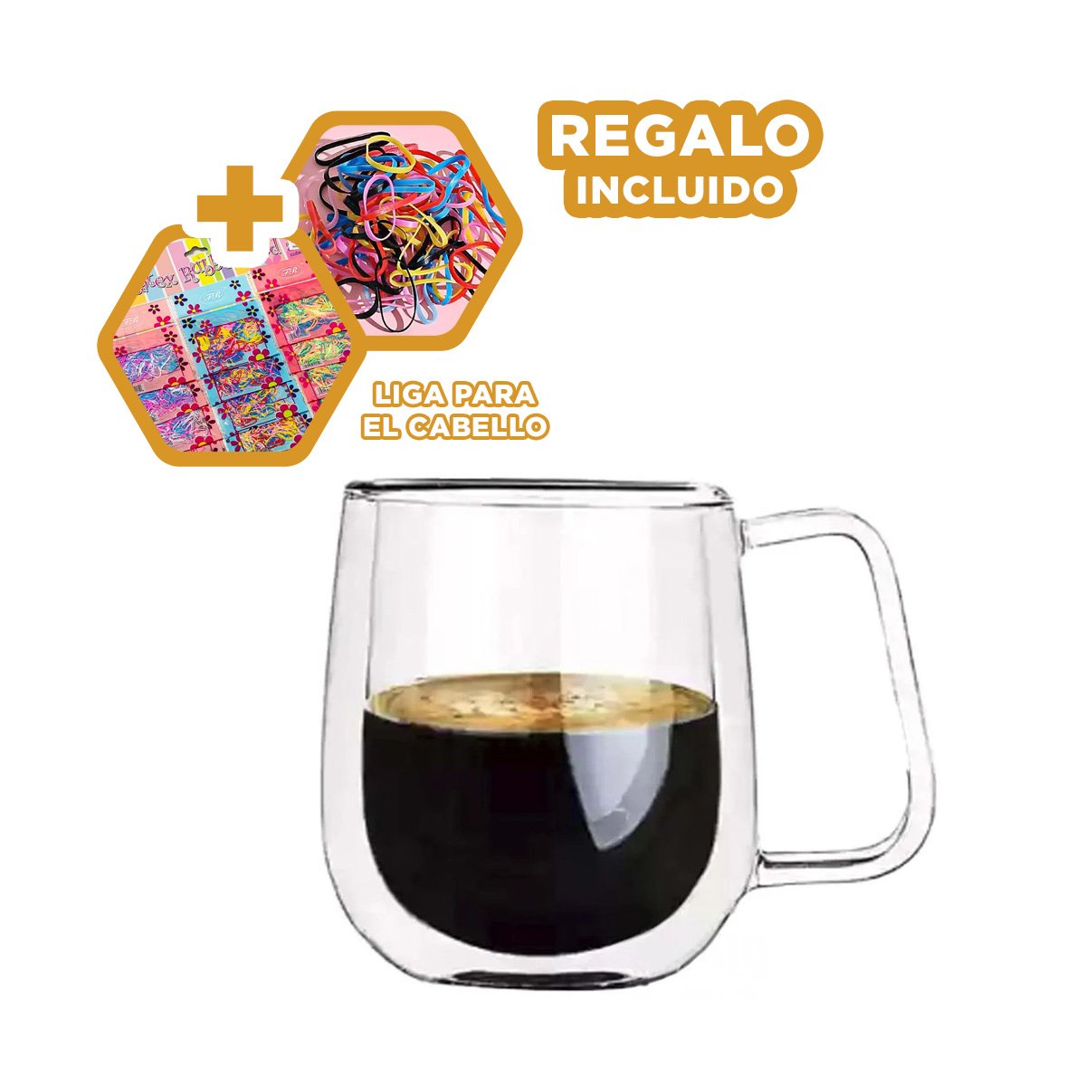 TAZA CON ASA CUADRADA ESPRESSO 100 ML DOBLE CAPA TRANSPARENTE Y+LIGAS REGALO - 2