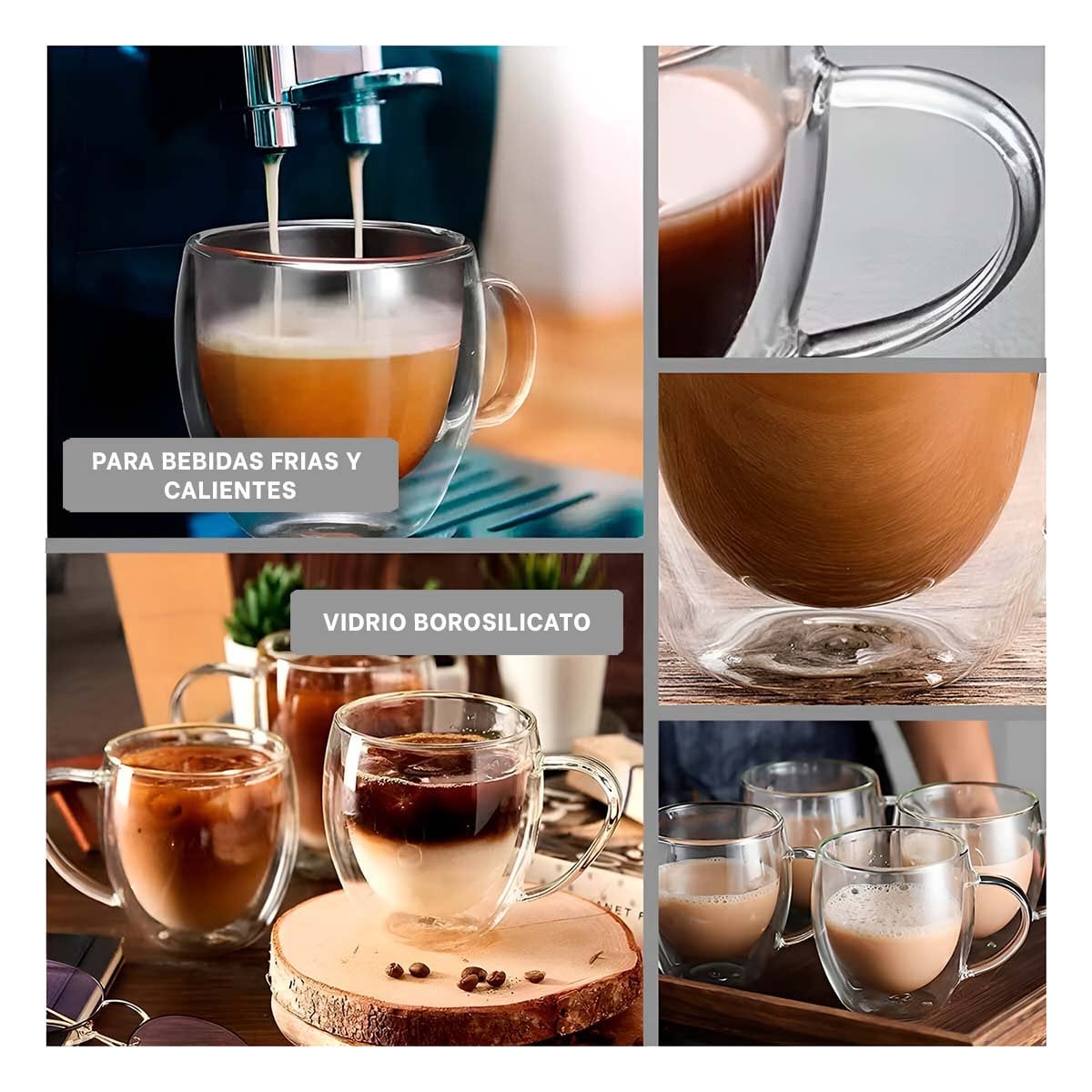 TAZA CON ASA CIRCULAR ESPRESSO 100 ML DOBLE CAPA TRANSPARENTE Y+LIGAS REGALO - 1