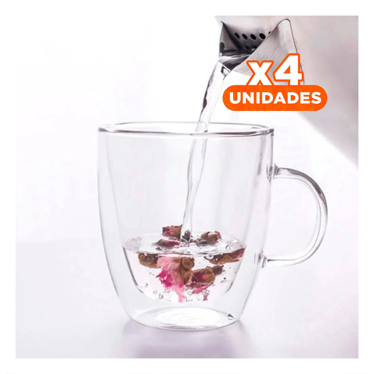 PACK4 VASO DE VIDRIO TRANSPARENTE 300 MILILITROS PRESENTACION DOBLE CAPA Y+PAPEL REGALO - 1