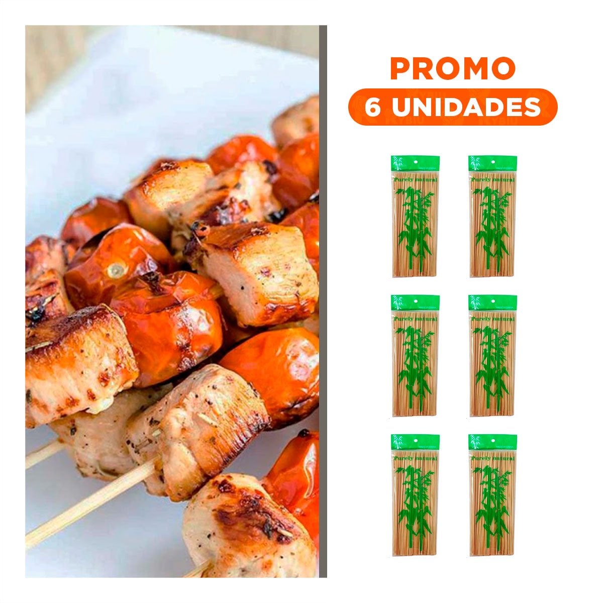 PACK6 BROCHETAS 85UNID EN COLOR NATURAL PARA COCINA CREATIVA 30CM Y+REGALO STICKER - 1