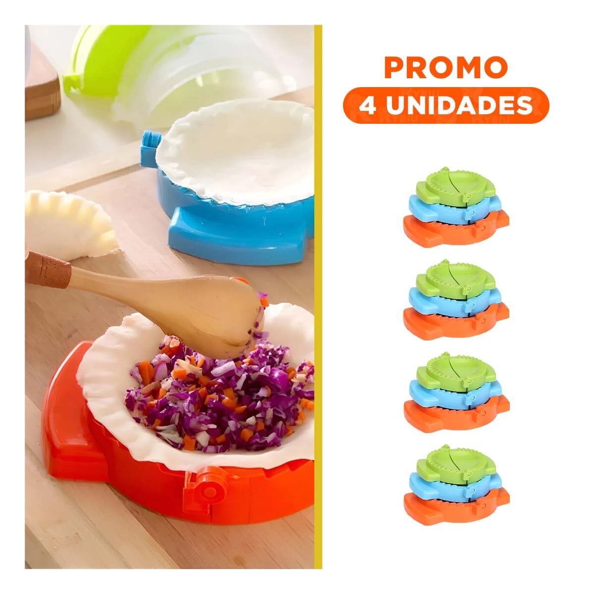 PACK4 KIT MULTICOLOR DE EMPANADAS MOLDES EN PLASTICO 3 DIMENSIONES - 1