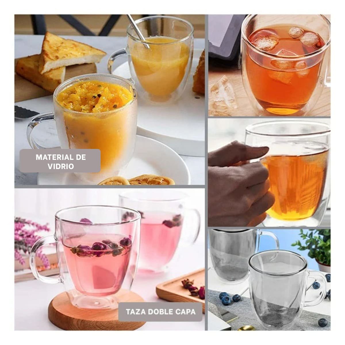 TAZA DOBLE CAPA 300 MILILITROS CON VIDRIO TRANSPARENTE TOQUE DECORATIVO Y+LIGAS REGALO - 1