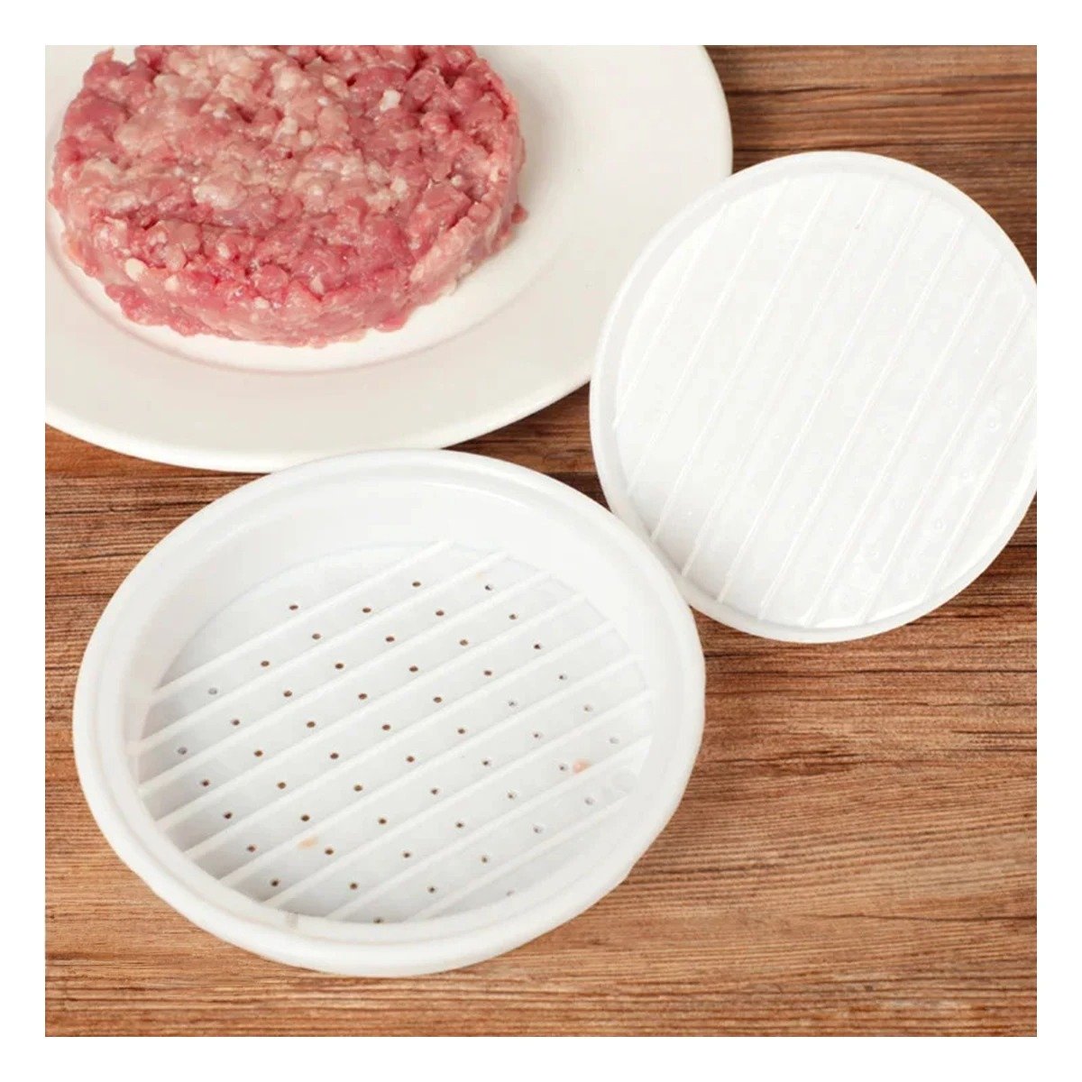 PACK12 PRENSA REDONDA PARA HAMBURGUESA COLOR BLANCO DE ABS MEDIDA 13,1CM Y+REGALO STICKER - 5