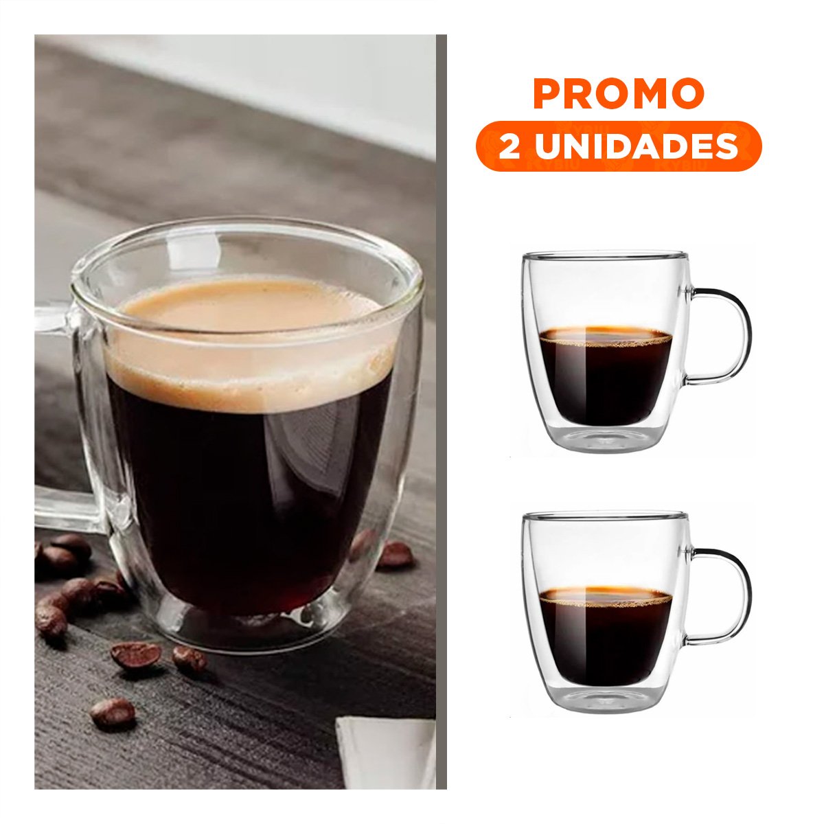 PACK2 VASO 320 MILILITROS DE VIDRIO TRANSPARENTE CON FORMA DOBLE CAPA Y+REGALO STICKER - 1