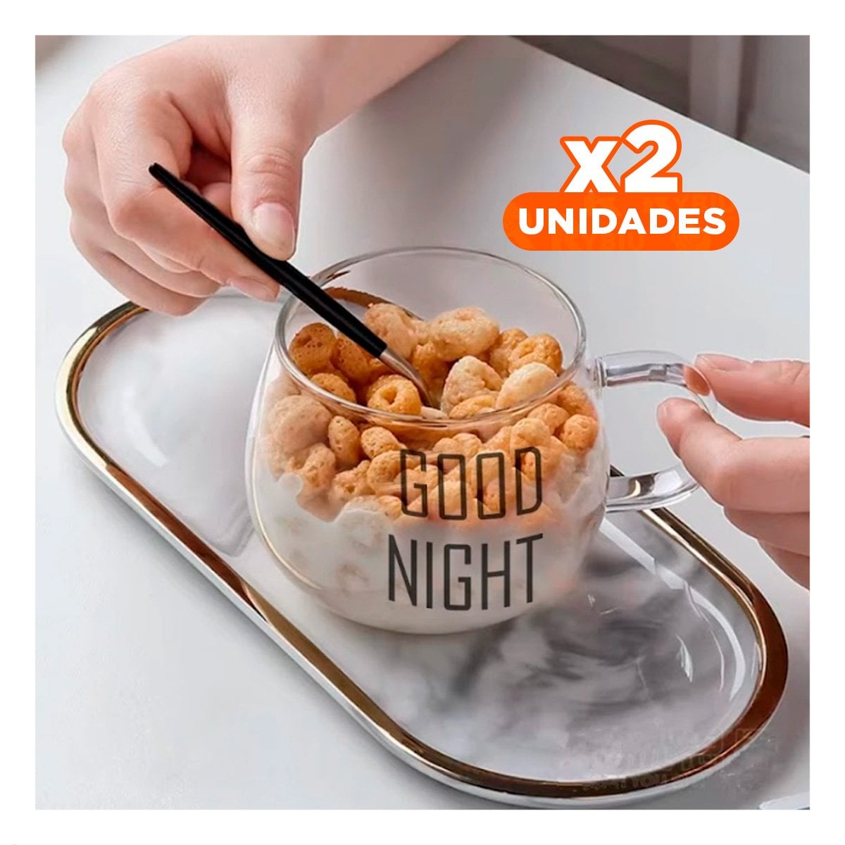 PACK2 COPA VIDRIO TRANSPARENTE 350 ML CON FRASE GOOD NIGHT MODERNA Y+PAPEL REGALO - 1