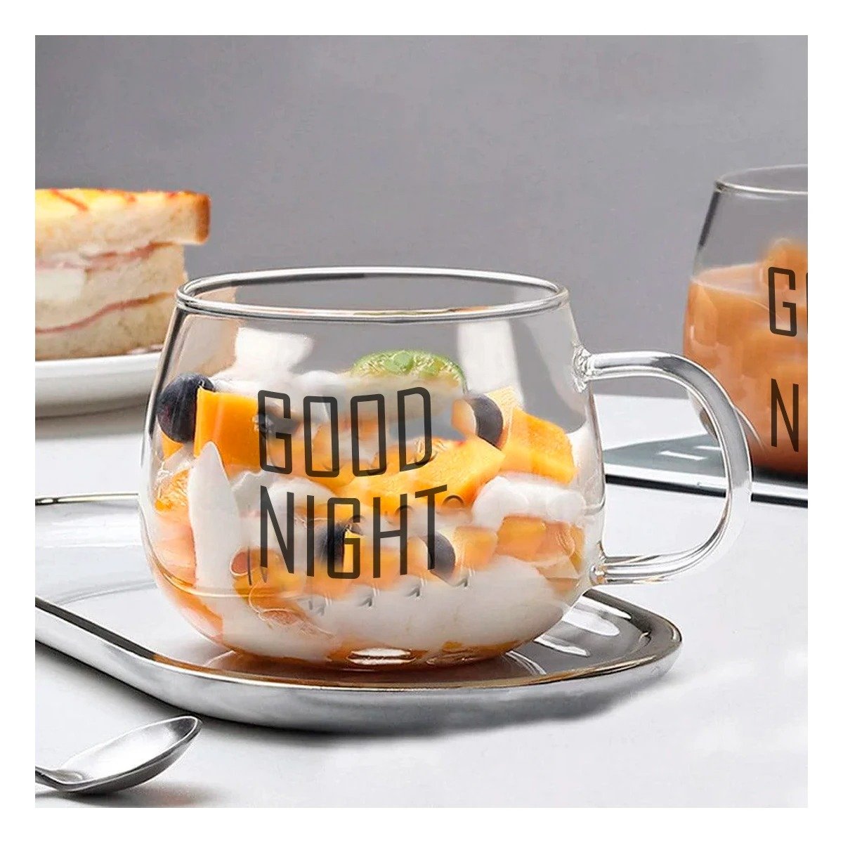 PACK2 COPA VIDRIO TRANSPARENTE 350 ML CON FRASE GOOD NIGHT MODERNA Y+PAPEL REGALO - 2