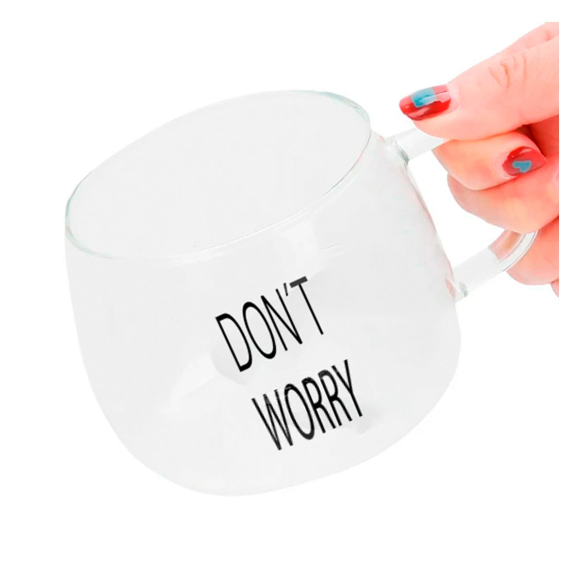 PACK6 VASO VIDRIO TRANSPARENTE 350 ML CON FRASE DONT WORRY MODERNA Y+REGALO STICKER - 2