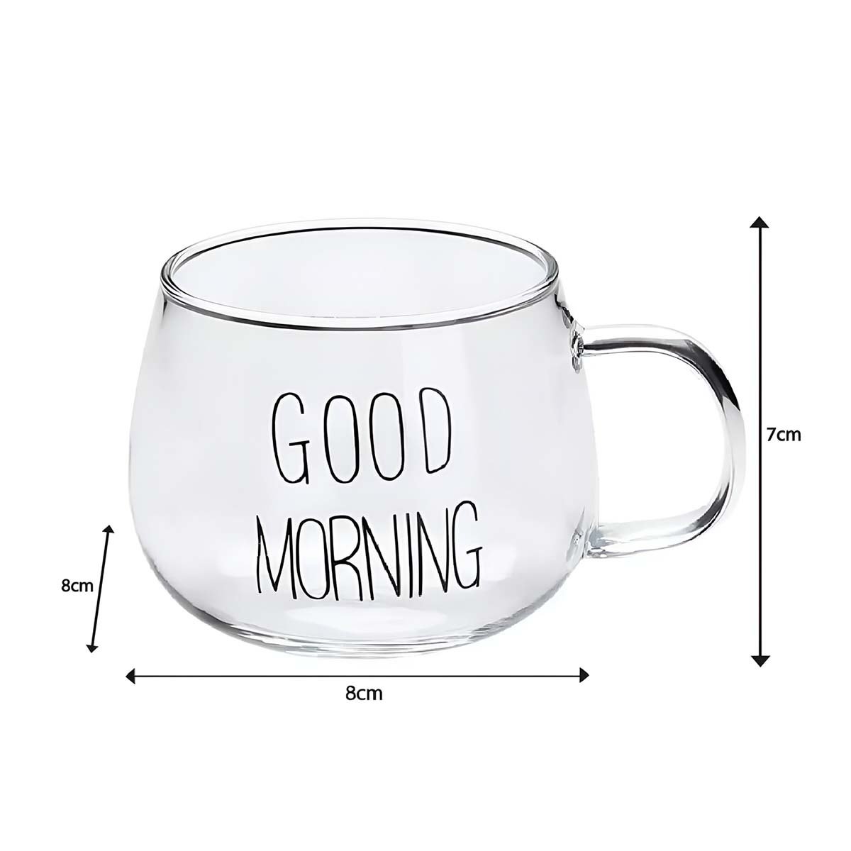 TAZA 350 ML EN COLOR TRANSPARENTE DE VIDRIO CON FRASE GOOD MORNING Y+REGALO STICKER - 4