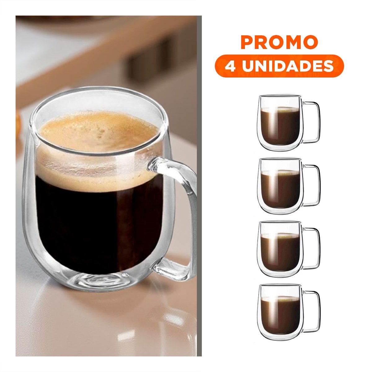 PACK4 COPA DE COLOR TRANSPARENTE 100 ML ESPRESSO DOBLE CAPA ASA CUADRADA - 1