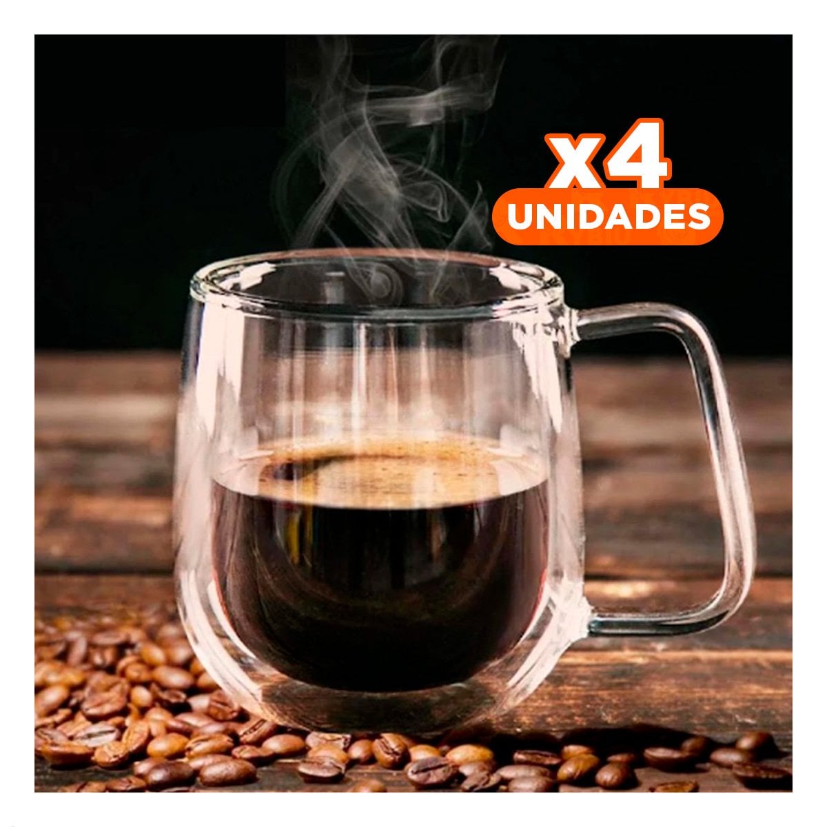 PACK4 RECIPIENTE TRANSPARENTE 100 ML ESPRESSO DOBLE CAPA DE ASA CUADRADA Y+REGALO STICKER - 1