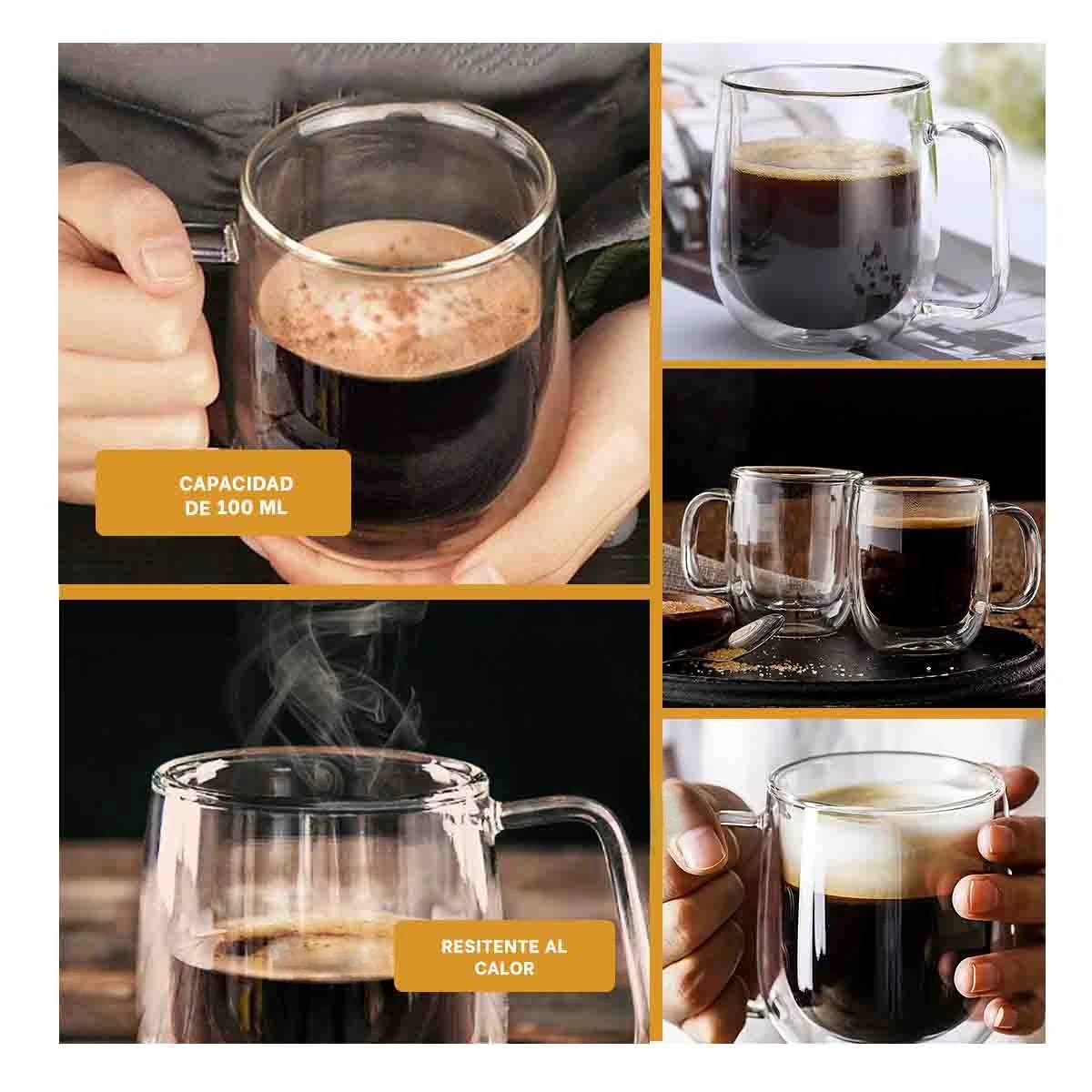 PACK4 RECIPIENTE TRANSPARENTE 100 ML ESPRESSO DOBLE CAPA DE ASA CUADRADA Y+REGALO STICKER - 2