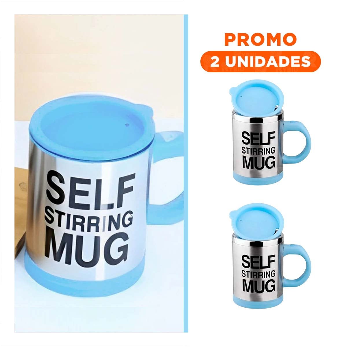 PACK2 TAZA BATIDORA PORTATIL 400 ML CON 2 PILAS AAA CELESTE Y+REGALO STICKER - 1