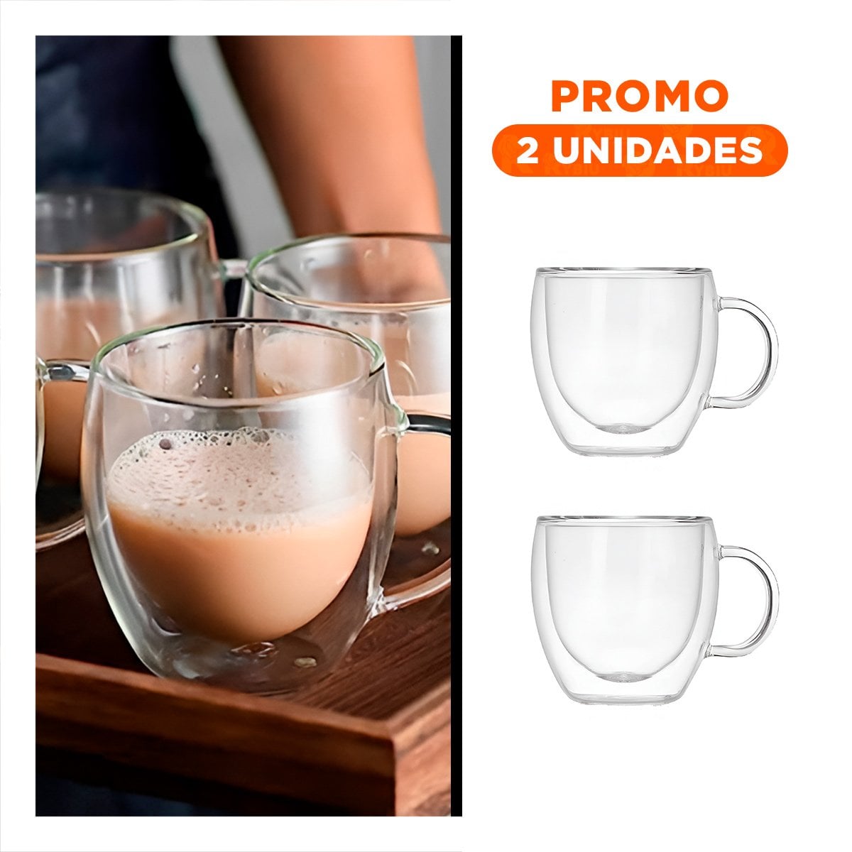 PACK2 COPA DOBLE CAPA 100 ML ESPRESSO TRANSPARENTE CON ASA CIRCULAR Y+REGALO STICKER - 1