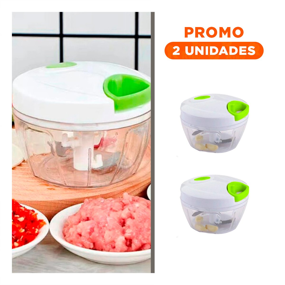 PACK2 PROCESADOR DE COCINA EN ACRILICO DURABLE CON PITA MANUAL Y TAPA BLANCA Y+REGALO STICKER - 1