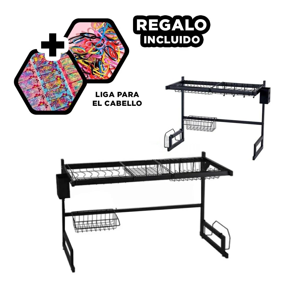ESCURRIDOR DE PLATOS NEGRO 65CM CON GANCHOS PARA SUS UTENSILIOS Y+LIGAS REGALO - 2