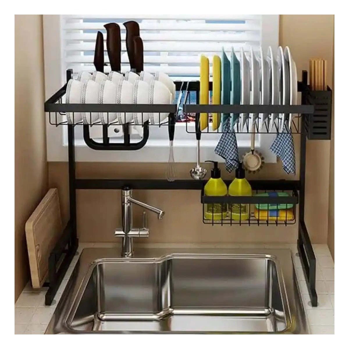 ESCURRIDOR DE PLATOS NEGRO 65CM CON GANCHOS PARA SUS UTENSILIOS Y+LIGAS REGALO - 3