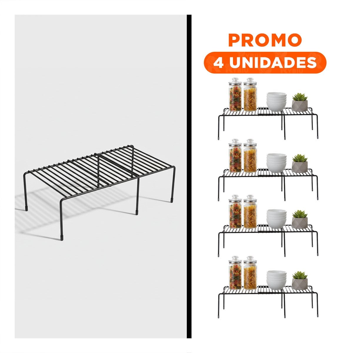 PACK4 ORGANIZADOR DE COCINA NEGRO EN METAL CON SOPORTE DE 6 PATAS Y SISTEMA EXPANDIBLE - 1