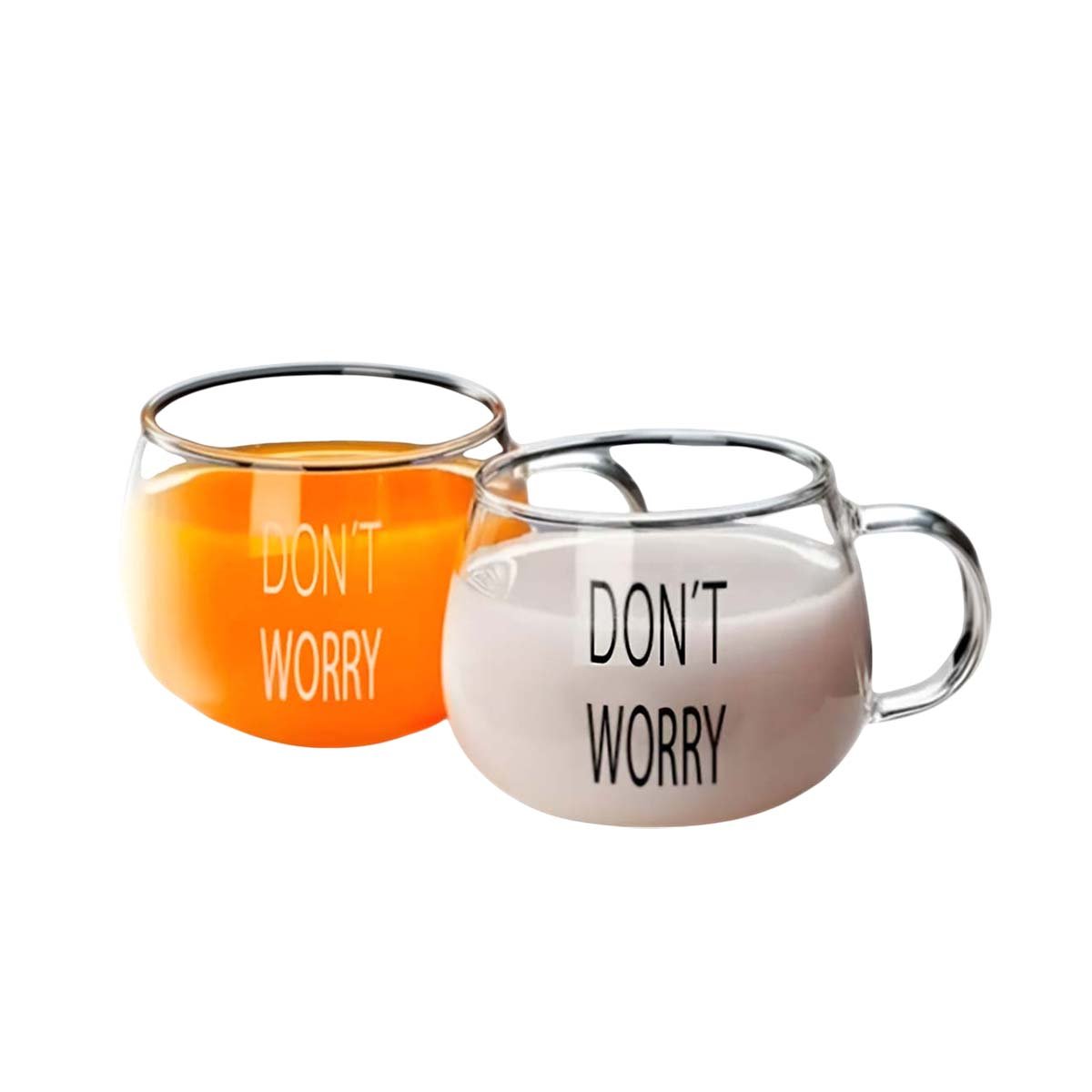 PACK12 VASO 350 ML EN COLOR TRANSPARENTE DE VIDRIO FRASE DONT WORRY Y+REGALO STICKER - 2