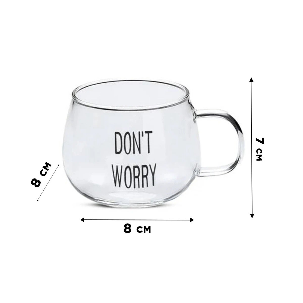 PACK12 VASO 350 ML EN COLOR TRANSPARENTE DE VIDRIO FRASE DONT WORRY Y+REGALO STICKER - 4
