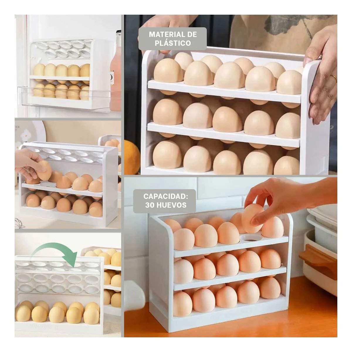 ORGANIZADOR BLANCO DE TRES NIVELES PARA 30 HUEVOS EN COCINA MODERNA Y+POST IT - 2