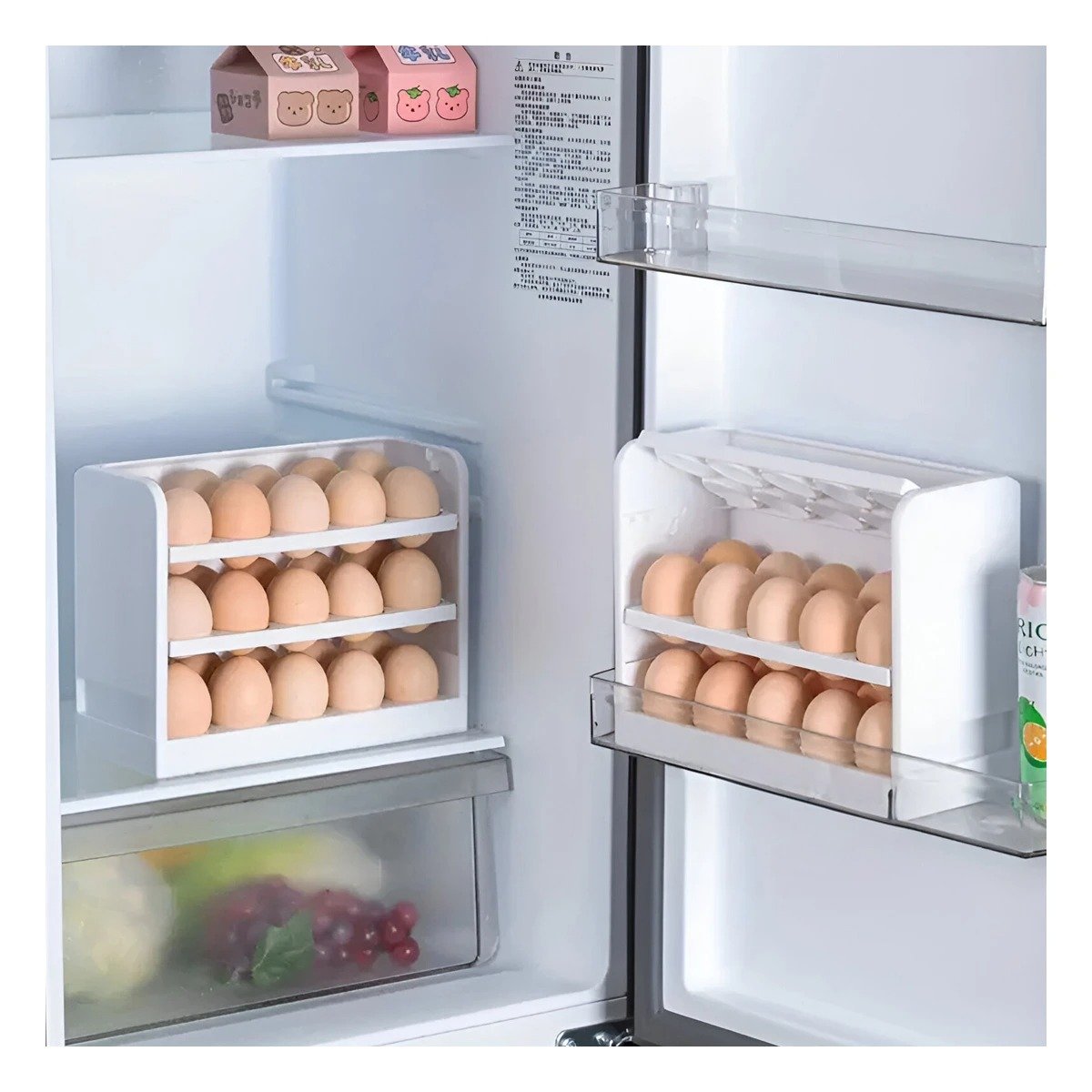 ORGANIZADOR BLANCO DE TRES NIVELES PARA 30 HUEVOS EN COCINA MODERNA Y+POST IT - 3