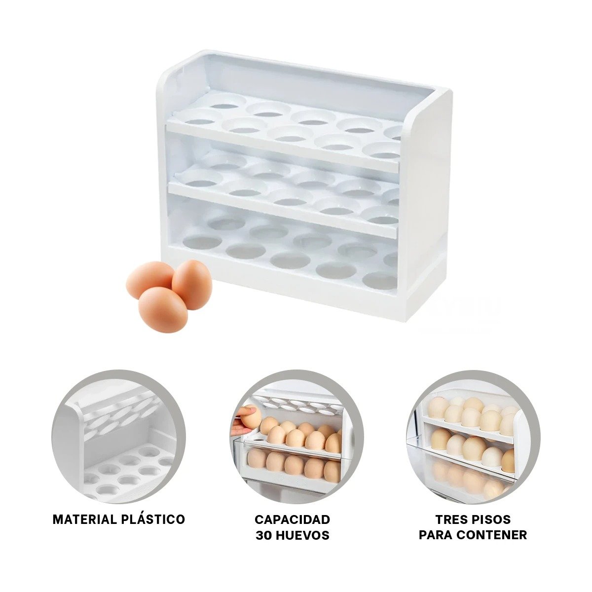 ORGANIZADOR BLANCO DE TRES NIVELES PARA 30 HUEVOS EN COCINA MODERNA Y+POST IT - 5