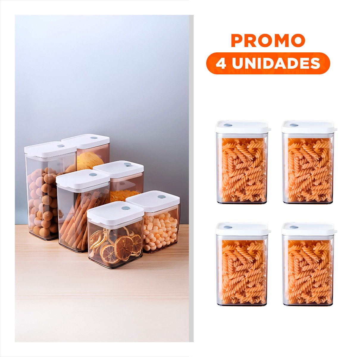PACK4 TARRO ACRILICO MANTENER SNACKS FRESCOS TAPA BLANCA PUNTO PLOMO 1100ML - 1