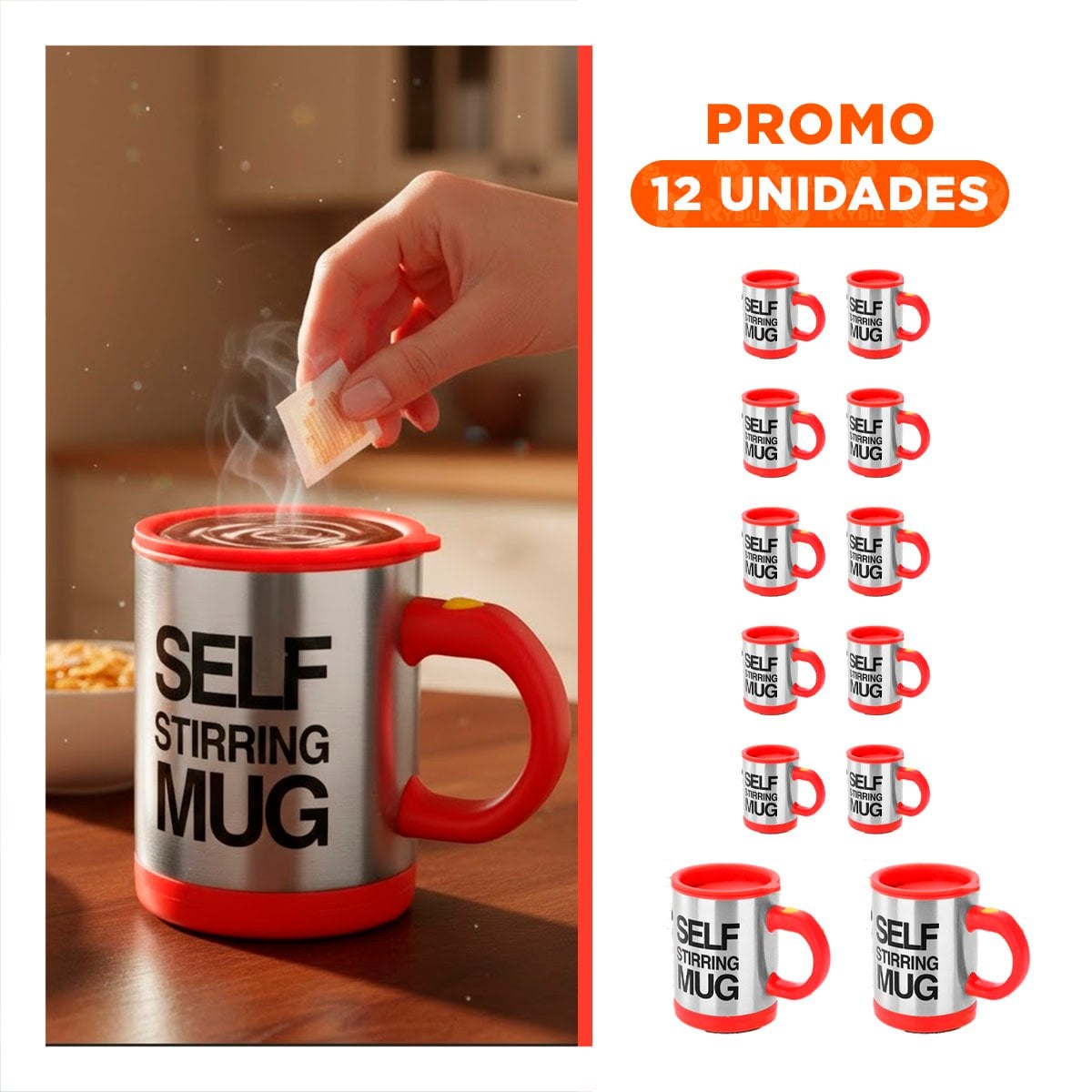PACK12 VASO PARA JUGOS 400 ML CON 2 PILAS AAA PARA HOGAR ROJO - 1