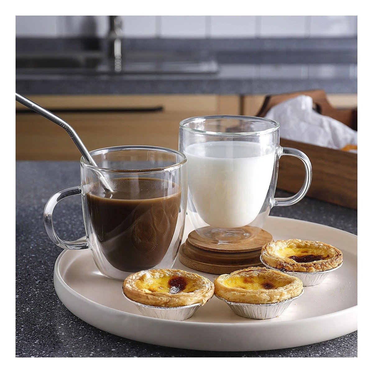 TAZA VIDRIO TRANSPARENTE DE 250ML DE DIMENSIONES 8X8X11CM CUERPO COMPACTO - 5