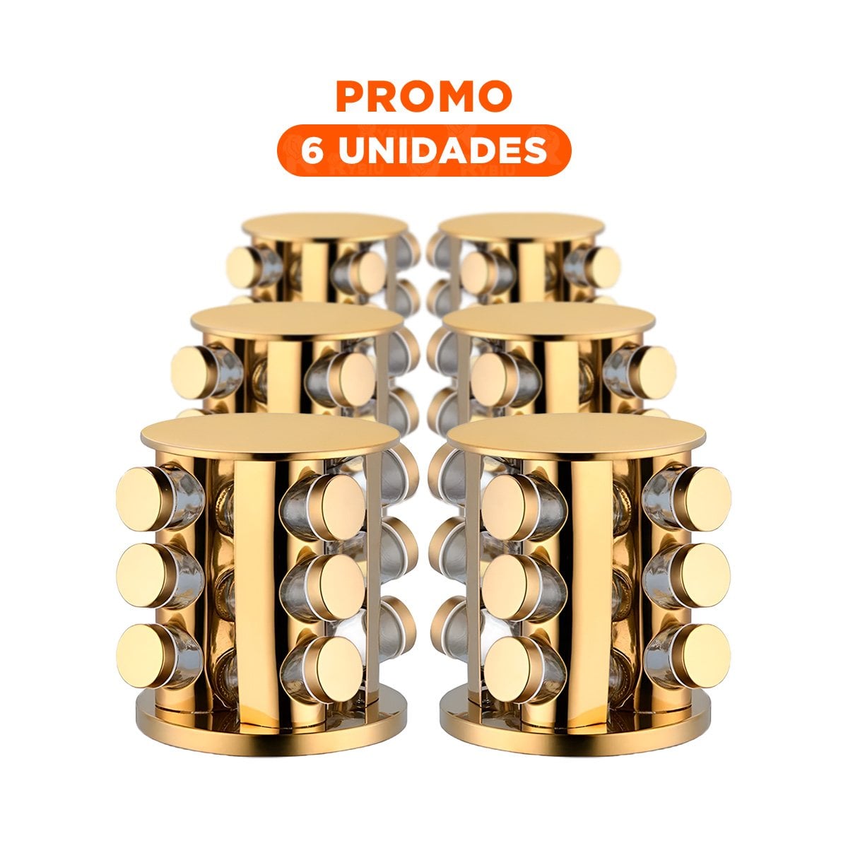 PACK6 SET DE 12 FRASCOS EN CONDIMENTERO CIRCULAR DE COLOR DORADO GIRATORIO YREGALO STICKER - 1
